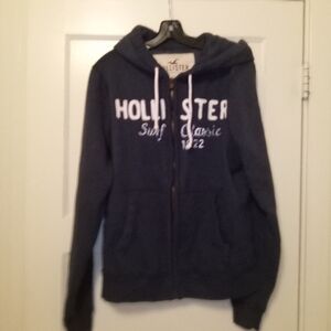 Hollister Dark Blue Hoodie with White Text